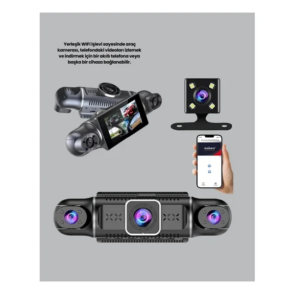 4 Kameralı Araç İçi Kamera 1080p GPS Takip Wi-Fi Gece Görüşlü - Görsel 8