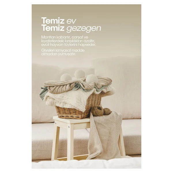 Çamaşır Yün Kurutma Topu Ve Koku Seti - Kurutma Makinesi İçin - 3 Adet Top - Görsel 5