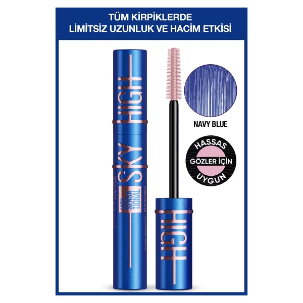 Maybelline New York Sky High Navy Blue Mavi Maskara - Kirpiklerde Limitsiz Uzunluk Ve Hacim Etkisi - Görsel 2