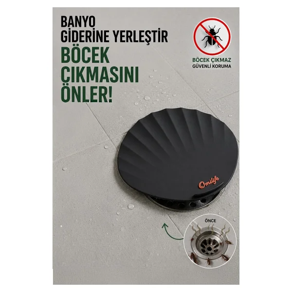 Siyah Renk Deniz Kabuğu Kötü Koku Önleyici Silikon Mat Desen Banyo Mutfak Lavabo Balkon Tıkaç Kapağı - Görsel 5