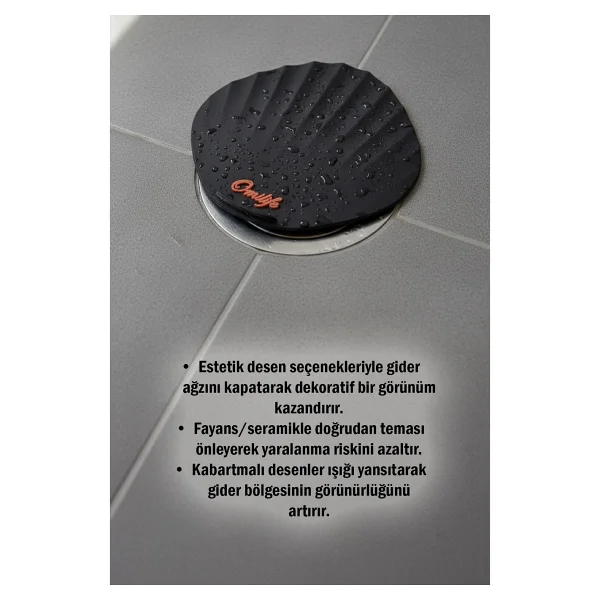 Siyah Renk Deniz Kabuğu Kötü Koku Önleyici Silikon Mat Desen Banyo Mutfak Lavabo Balkon Tıkaç Kapağı - Görsel 6