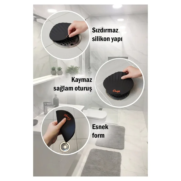 Siyah Renk Deniz Kabuğu Kötü Koku Önleyici Silikon Mat Desen Banyo Mutfak Lavabo Balkon Tıkaç Kapağı - Görsel 7