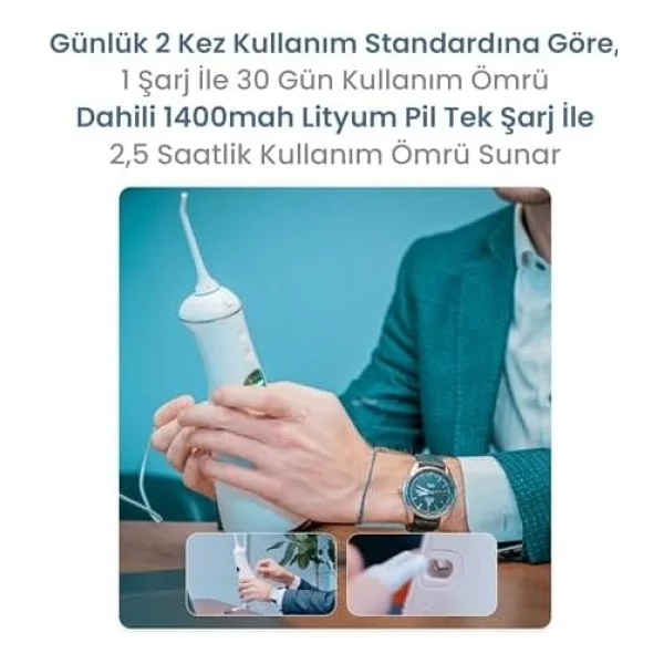 Npo Nicefeel Fc1596 Taşınabilir,Şarjlı,Masajlı,Diş Teli/Protez Bakım Profesyonel Ağız Duşu (Beyaz) - (Cleareyelets)Black-Radiantorchid - Görsel 3