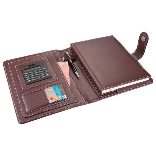 2k 5241 Ajanda Tarihsiz Çizgili 17x24 Cm. Ajanda/Defter Hesap Makineli Suni Deri Organizer, Bordo - Görsel 3