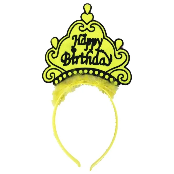 Happy Birthday Neon Sarı Renk Doğum Günü Tacı 24x15 Cm - Görsel 3