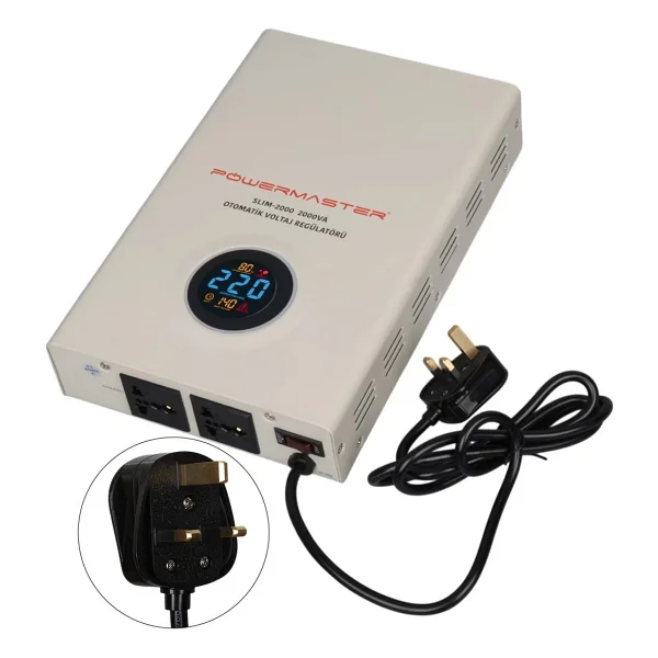 Powermaster Slim-2000 Otomatik 2000va Kombi Voltaj Regülatörü (İngiliz Fişli Ve Evrensel Çoklu Soketli) - Görsel 5