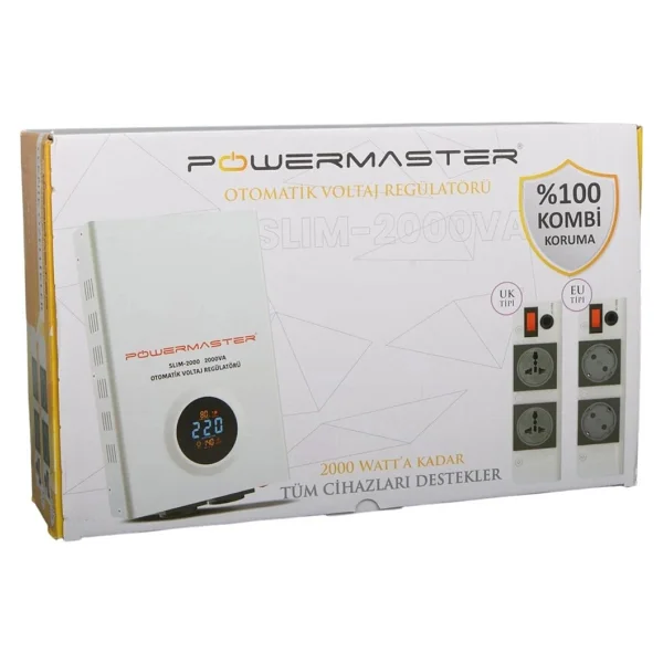 Powermaster Slim-2000 Otomatik 2000va Kombi Voltaj Regülatörü (İngiliz Fişli Ve Evrensel Çoklu Soketli) - Görsel 4