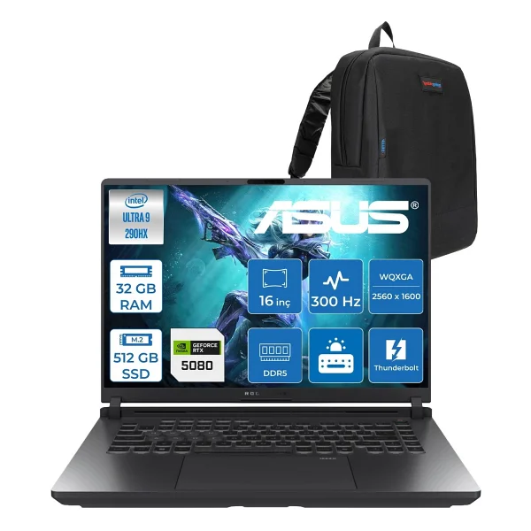 Asus Rog Strix G16 G615LW Intel Ultra 9 290HX Plus Aı 24GB Ddr5 512GB SSD 16GB/RTX5080 175W 16-Inch 2.5k (2560 x 1600, Wqxga 300Hz 3ms Freedos Gaming Laptop WTS283F01+ZETTAÇANTA - 512 GB - 24 GB - Görsel 10