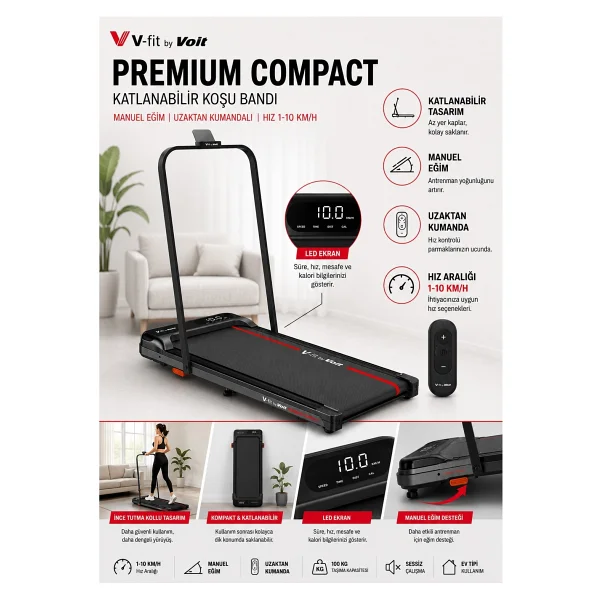 Voit Vfit By Runmate Compact Koşu Bandı Manuel Eğim Ayarlı Katlanabilir Uzaktan Kumandalı 10km Hız - Görsel 10