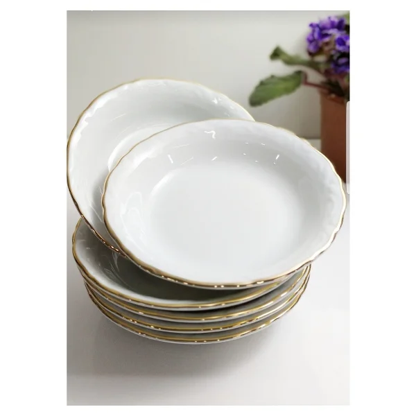 Porland Porselen Çukur Tabak 6'lı Altın Yaldızlı 19 Cm - Görsel 4