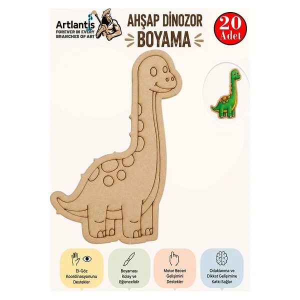 Artlantis Ahşap Boyama Dinozorlar 20 Adet 10x15 Dinazor Boyama Figürü Etkinlik Çocuk Gelişim Motor Beceri Anasınıfı Kreş - Beyaz - Görsel 3