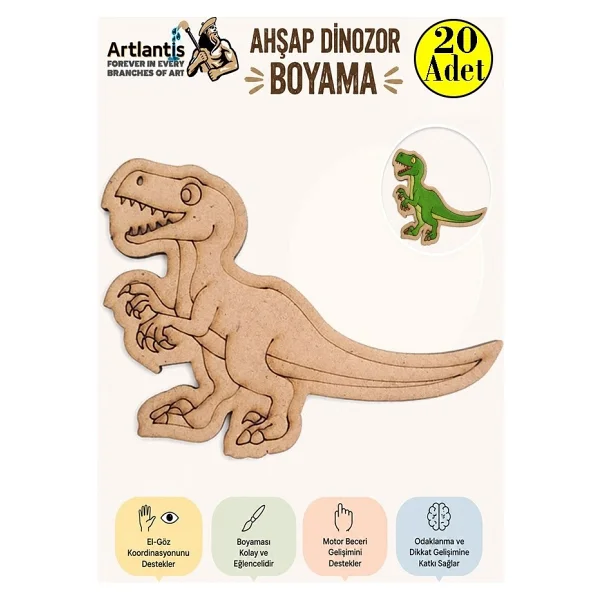 Artlantis Ahşap Boyama Dinozorlar 20 Adet 10x15 Dinazor Boyama Figürü Etkinlik Çocuk Gelişim Motor Beceri Anasınıfı Kreş - Beyaz - Görsel 9