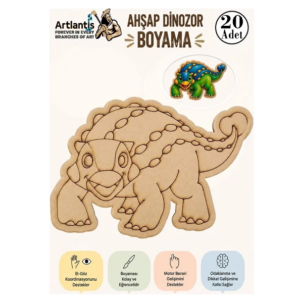 Artlantis Ahşap Boyama Dinozorlar 20 Adet 10x15 Dinazor Boyama Figürü Etkinlik Çocuk Gelişim Motor Beceri Anasınıfı Kreş - Beyaz - Görsel 10