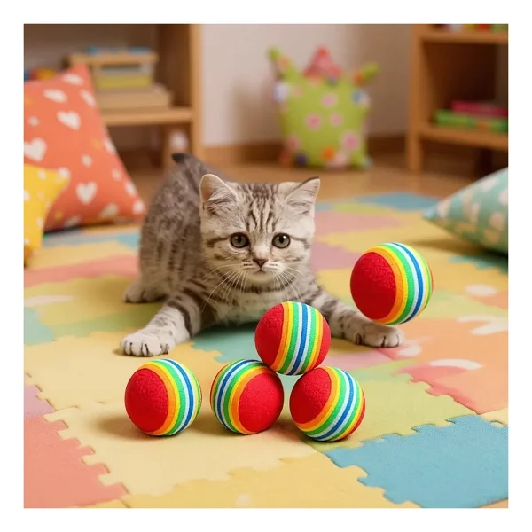 Pribor 3lü Gökkuşağı Sünger Kedi Köpek Çiğneme Oyun Topu Diş Çıkarma Kedi Oyuncağı - Görsel 7