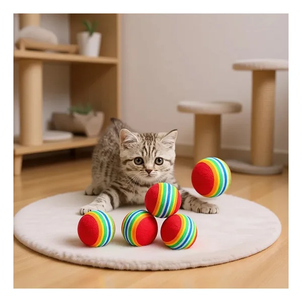 Pribor 3lü Gökkuşağı Sünger Kedi Köpek Çiğneme Oyun Topu Diş Çıkarma Kedi Oyuncağı - Görsel 8