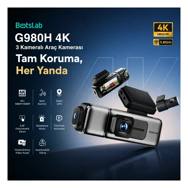 Botslab 360+ G980h Pro 4K 3 Kameralı Araç Kamerası Seti - Görsel 8