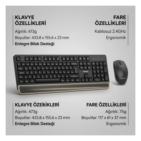 Philips Spt6347 Kablosuz Klavye Mouse Seti - Görsel 6