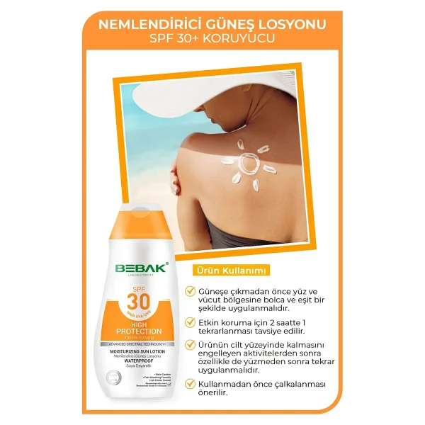 Bebak Spf 30+ Güneş Koruyucu Ve Nemlendirici Etkili, Uva/ Uvb Korumalı Güneş Losyonu 200 Ml - Görsel 4