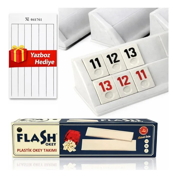 Flash Büyük Boy Okey Takımı Melamin Taşlı Plastik Okey Seti Çizilmeye Dayanıklı Antibakteriyel Taşlar Kir Tutmayan Istaka Ev Ve Kahvehane Kullanımı İçin Okey Oyunu Star Oyun - Görsel 6
