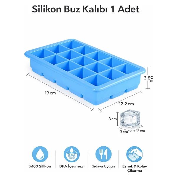 Evolis Kitchen 1 Adet 15'bölmeli Kapaklı Silikon Kokteyl Buz Kalıbı Et Suyu Saklama Kalıbı Buzluk Kalıbı Silikon Buz Kalıbı Mavi - Görsel 4