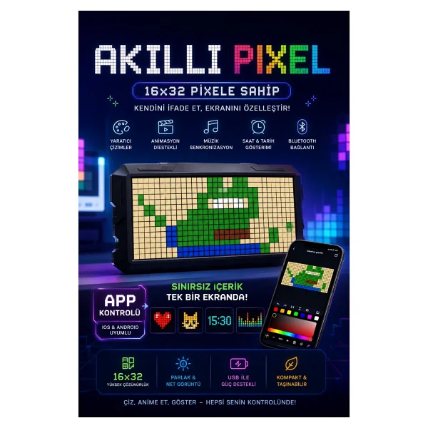 Dıvoom Pixoo 16x16 Piksel LED Ekranlı App Kontrollü Akıllı Piksel Resim Çerçevesi - Görsel 9