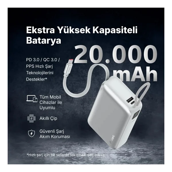 Ttec Recharger Pro Lcd 2bb277 20000 mAh Hızlı Şarj Powerbank - Görsel 2