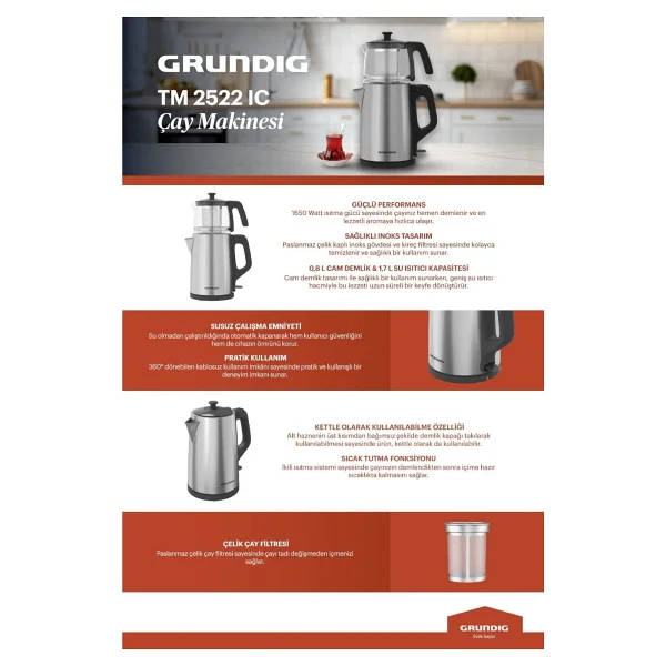 Grundig Tm 2522 Ic 1650 W Cam Demlikli Çay Makinesi - Görsel 6
