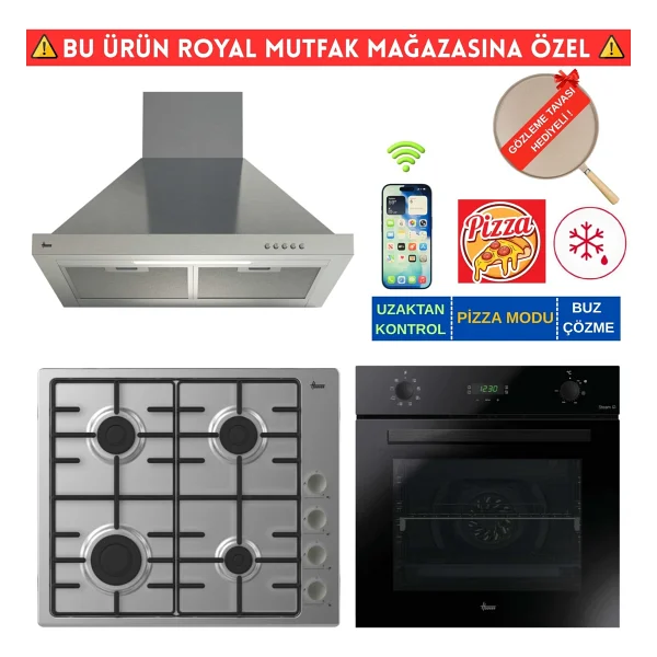 Hoover Valenes Telefon Bağlantılı İnox-Siyah Ankastre Set (Ho3158b+ Hhw6lmx/Tk Emaye + Hch6mxtk) - Görsel 7