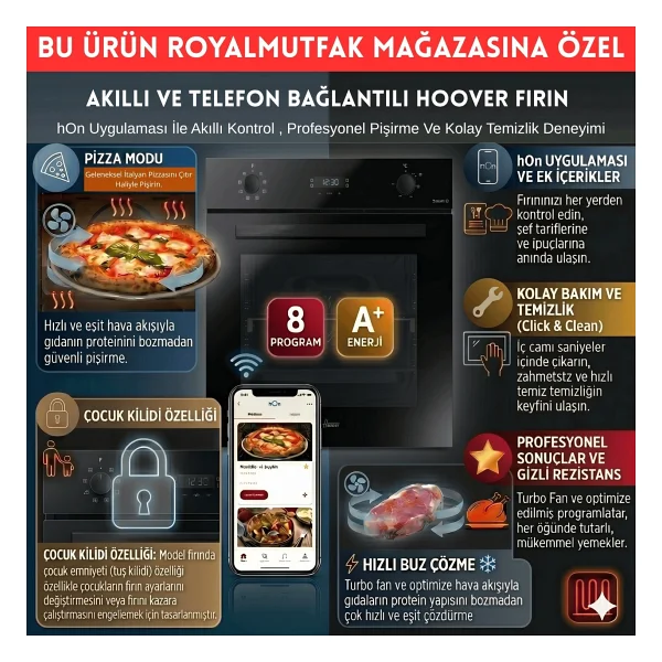 Hoover Valenes Telefon Bağlantılı İnox-Siyah Ankastre Set (Ho3158b+ Hhw6lmx/Tk Emaye + Hch6mxtk) - Görsel 3