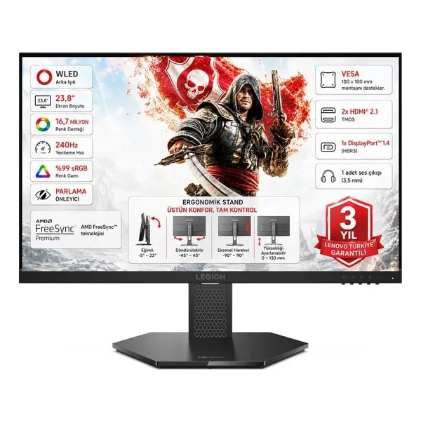 Lenovo Legion 24-15 67e7gac4tk 23.8" 0.5 Ms Full HD Pivot Ips 240 Hz Oyuncu Monitörü - Görsel 2