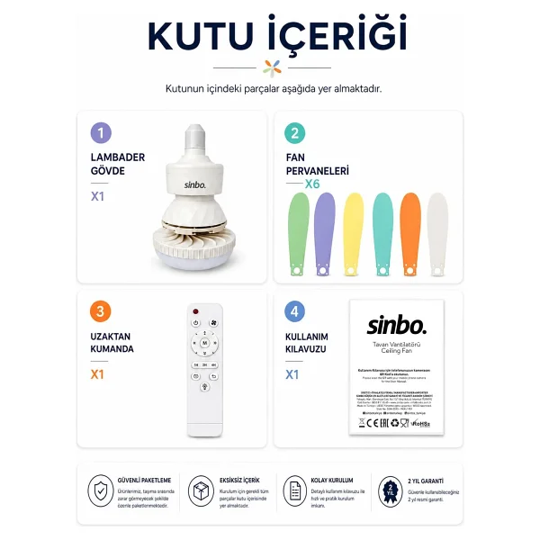 Sinbo Sf-7708 Aydınlatmalı Uzaktan Kumandalı Tavan Vantilatörü - Görsel 2