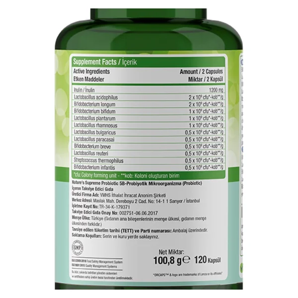 Nature's Supreme Probiotic 5b 120 Kapsül - Görsel 2