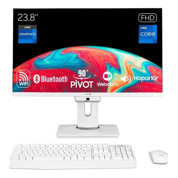 Turbox Tax2029 İ3 6100 16gb RAM 480gb SSD 23.8 İnç FHD Pivot Wi-Fi BT Webcam All İn One PC - Görsel 5