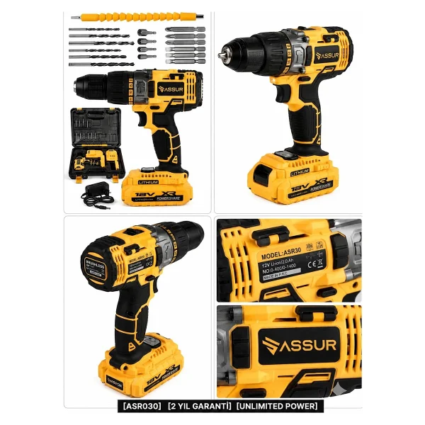 Assur 12v Çift Akülü Şarjlı Matkap Metal Şanzıman Bakır Sargı Akülü Vidalama - Görsel 4
