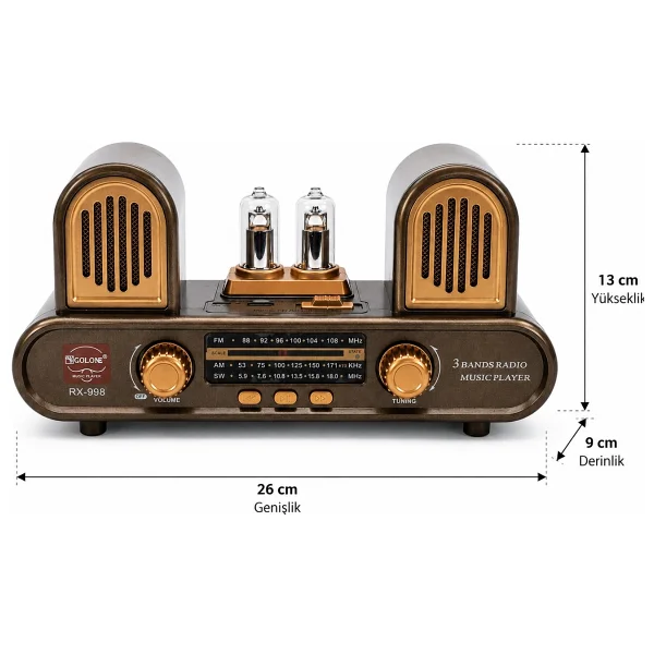 Coverzone Yeni Nesil Radyo Fm Am Sw 3 Bant Radyo Bluetooth 5.3 Hoparlör USB Tf Kart Destekli Type-C Şarjlı Müzik Çalar 18650 Pilli TWS Stereo Taşınabilir Radyo 13cm X26cm RX-998 - Görsel 3