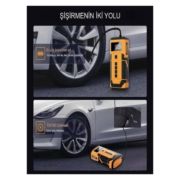 Auhma A5577 4'Ü 1 Arada Akü Takviyeli Şarjlı Hava Pompası 8.000 Mah Powerbank & Dijital Fener - Görsel 3