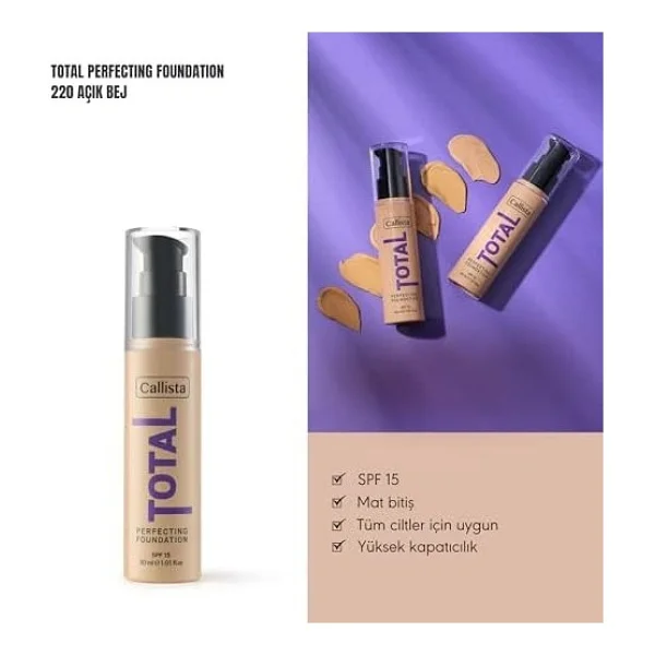 Callista Total Perfecting 220 Natural Beige 2 Adet Fondöten - Görsel 3