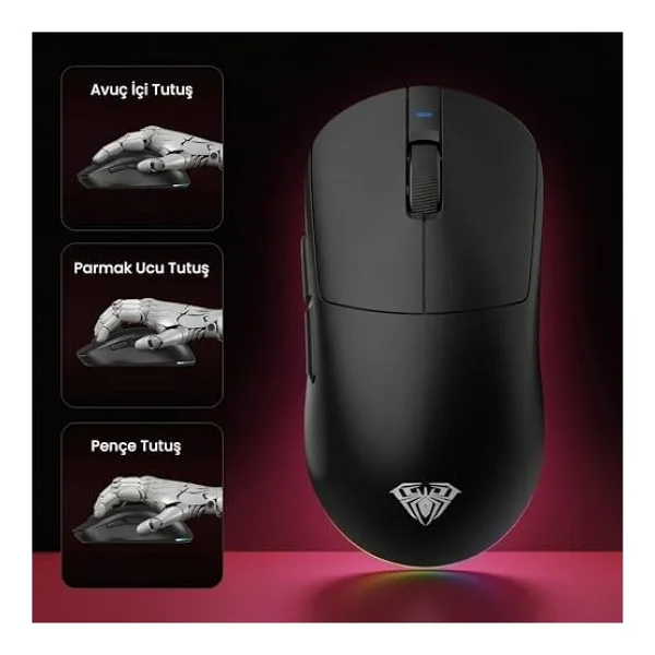 Aula V9 Pro Siyah Şarjlı Optik Kablolu/Kablosuz Oyuncu Mouse - Görsel 3