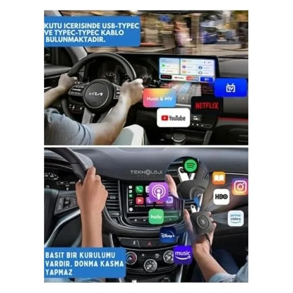 Kablosuz Carplay Ve Android Auto Adaptörü, 2gb RAM 32gb Rom, Türkçe Arayüz, Netflix Ve Youtube Destekli - Görsel 10