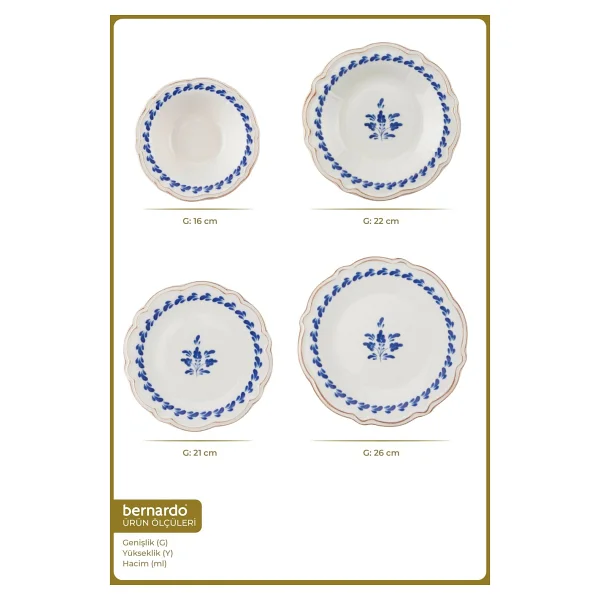 Bernardo Blue Flower 24 Parça Yemek Takımı - Görsel 2