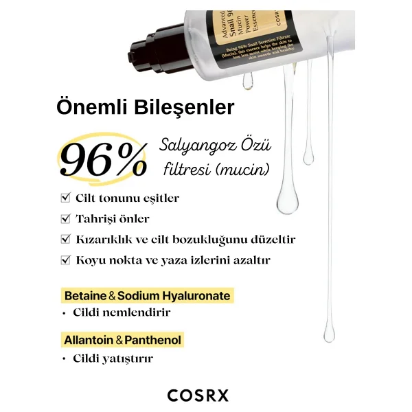Cosrx Advanced Snail 96 Mucin Power Essence 100 Ml Salyangoz Ekstreli Esans - Görsel 7