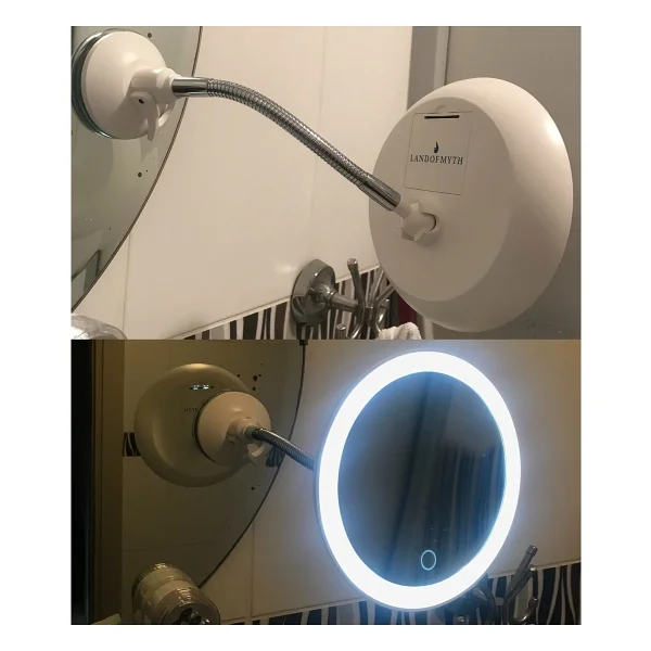 Land Of Myth - Şerit LED Işıklı Banyo Makyaj - Tıraş Aynası, 10x HD Zoom, Dokunmatik Işık Kısma-Artırma, Esnek Kol - Görsel 5