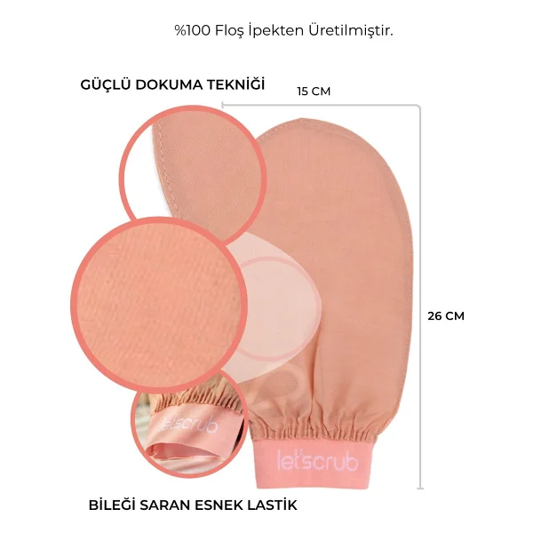 Let'scrub Bej Lastikli Banyo Duş Kesesi Peeling Eldiveni %100 Floş Ipek Hassas Ciltler Için - Görsel 7