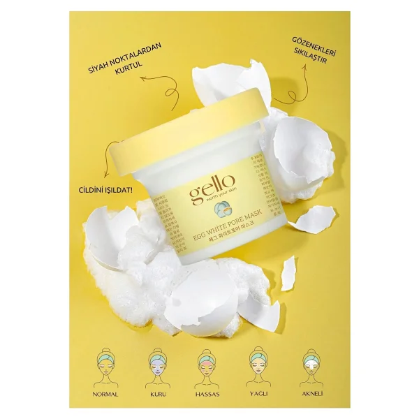Gello Gözenek Sıkılaştırıcı Yumurta Akı Maskesi - Egg White Pore Mask - Görsel 4