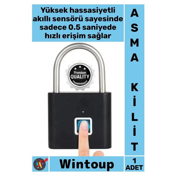 Wintoup #Kilit Biyometrik Su Geçirmez Hızlı Kapı Dolap Valiz Mini Akıllı Parmak Izi Ile Çalışan Asma Kilit - Renkli - Görsel 2