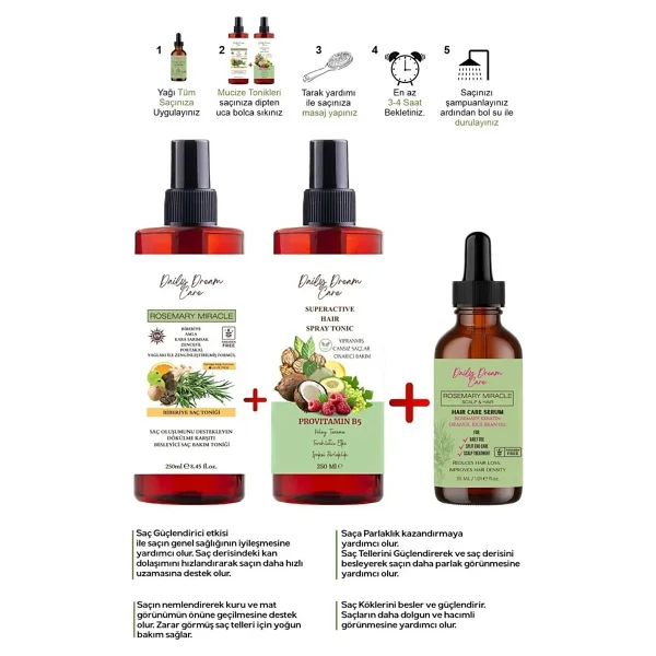 Daily Dream Care Rosemary Miracle Güçlü 3'lü Mucizevi Saç Bakım Seti - Görsel 4