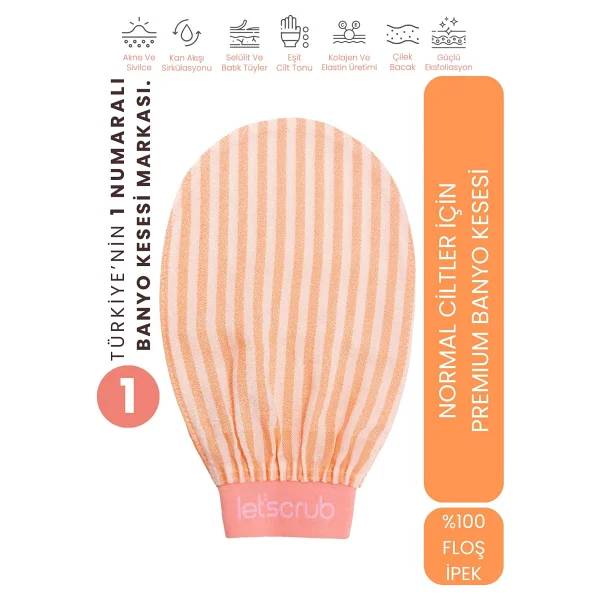Let'scrub Premium Banyo Kesesi Turuncu Zebra Model Peeling Eldiveni %100 Floş Ipek Normal Ciltler İçin Kese - Görsel 6