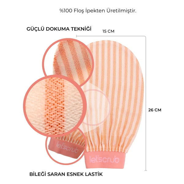 Let'scrub Premium Banyo Kesesi Turuncu Zebra Model Peeling Eldiveni %100 Floş Ipek Normal Ciltler İçin Kese - Görsel 9