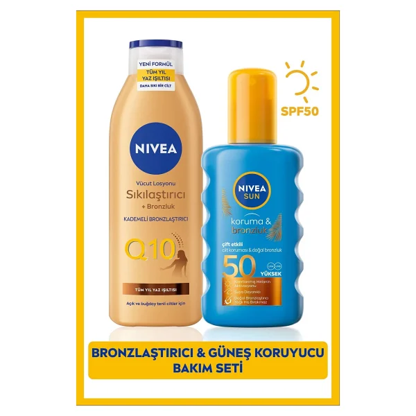 Nivea Sun Spf 50 Güneş Koruyucu Bronzlaştırıcı Vücut Spreyi Ve Sıkılaştırıcı Losyon 200 Ml 250 Ml Tüm Cilt Tipleri İçin - Görsel 2