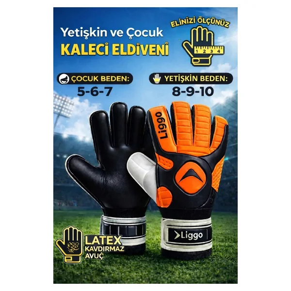 Liggo Reflex Yetişkin Ve Çocuk Kaleci Eldiveni Bilek Bandajlı 5-6-7-8-9-10 Numara - Yeşil - Görsel 6